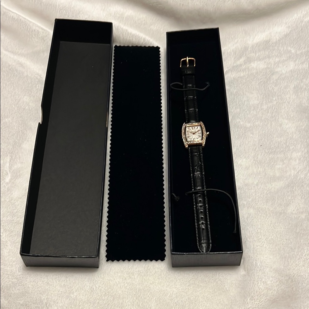 Stauer Chic Black Crocodile Leather Watch